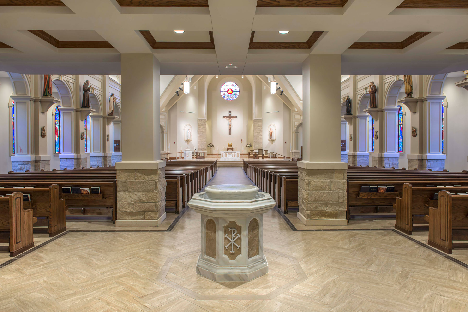 Interior image of St. Michael Catholic Church nave from entrance
